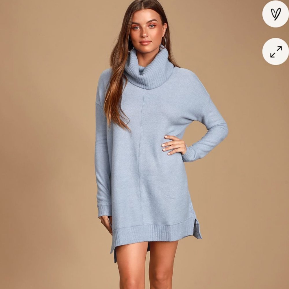 Lulus Autumn Daze Light Blue Cowl Neck Long Sleeve Sweater Dress